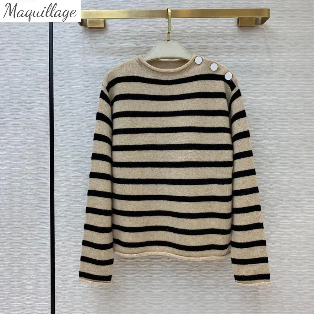 Top Quality 100% Cashmere Jumper 2021 New Autumn O-neck Shoulder Buttons Contrast Stripes Casual Knit Pullover Women's Sweater
Top Quality 100% Cashmere Jumper 2021 New Autumn O-neck Shoulder Buttons Contrast Stripes Casual Knit Pullover Women's Sweater