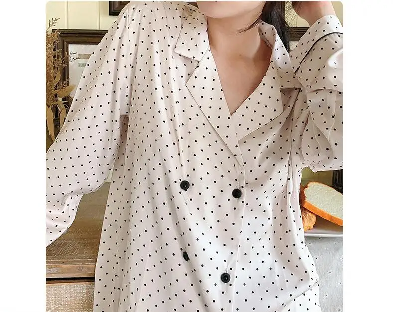 Satin Pajamas Women Lapel 2PCS Sleepwear Set Home Clothes Lapel Print Polka Dot Sexy Nightwear Long Sleeve Intimate Lingerie
Satin Pajamas Women Lapel 2PCS Sleepwear Set Home Clothes Lapel Print Polka Dot Sexy Nightwear Long Sleeve Intimate Lingerie