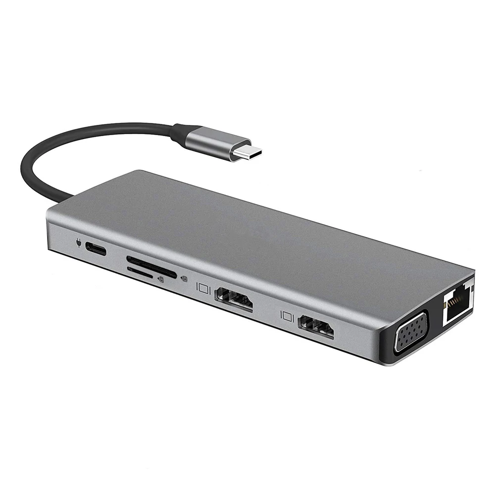 12 in 1 Type C Hub USB Triple Display VGA Ethernet Dual HDMI-Compatible USB C Adapter Docking Station for Notebook Desktop
12 in 1 Type C Hub USB Triple Display VGA Ethernet Dual HDMI-Compatible USB C Adapter Docking Station for Notebook Desktop