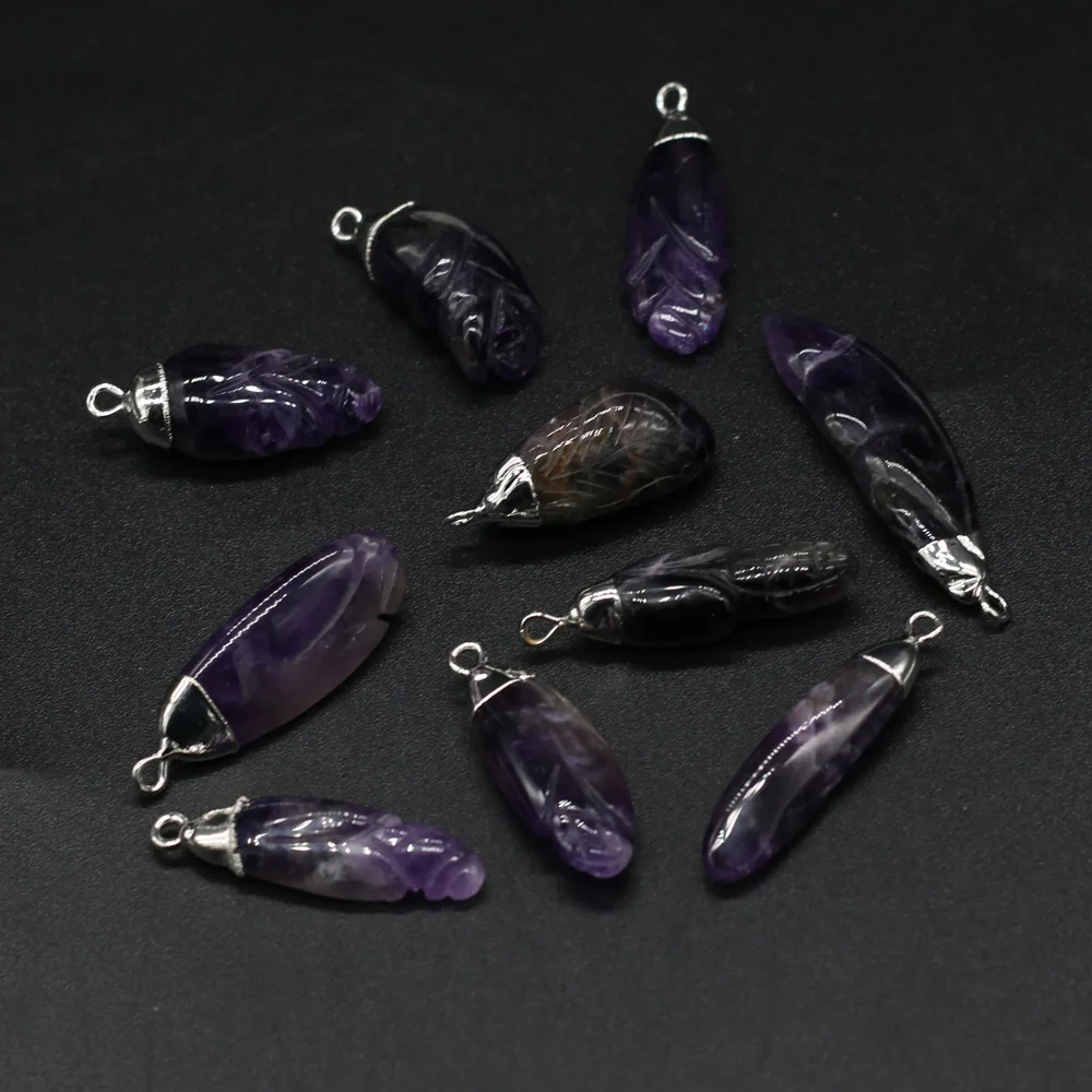 Natural Stone Amethysts Pendant Leaf Pattern Crystal Charms Stones Pendants For Handmade Jewelry Making DIY Necklace 8x20-9x30mm 
Natural Stone Amethysts Pendant Leaf Pattern Crystal Charms Stones Pendants For Handmade Jewelry Making DIY Necklace 8x20-9x30mm