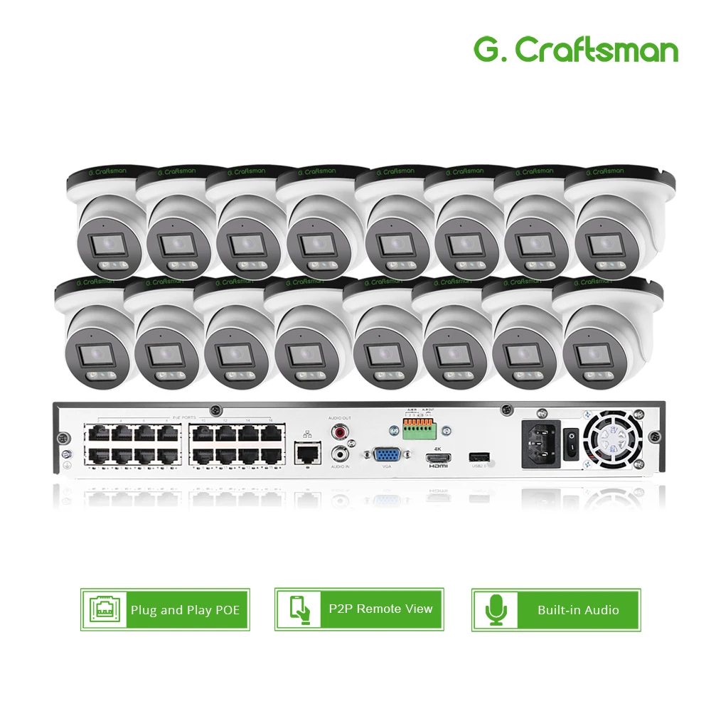 G.Craftsman 16ch 5MP 4K POE IP Camera System Kits CCTV Security Sony Sensor Indoor Outdoor Audio IP Camera Surveillance Video 
G.Craftsman 16ch 5MP 4K POE IP Camera System Kits CCTV Security Sony Sensor Indoor Outdoor Audio IP Camera Surveillance Video