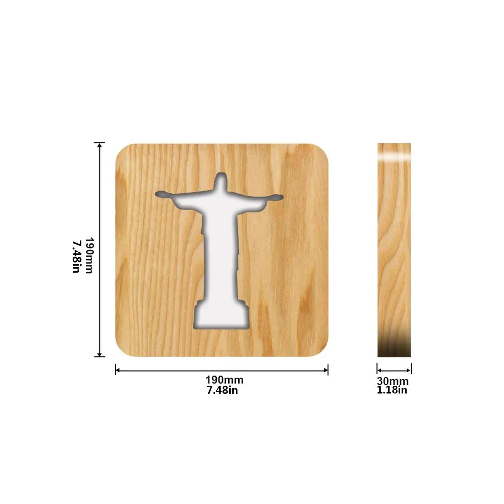 USB Plug In God Pastor Creative 3D Wooden Craft 2.5W Night Light Warm White Light Solid Wood Hollow Out Night Lamp