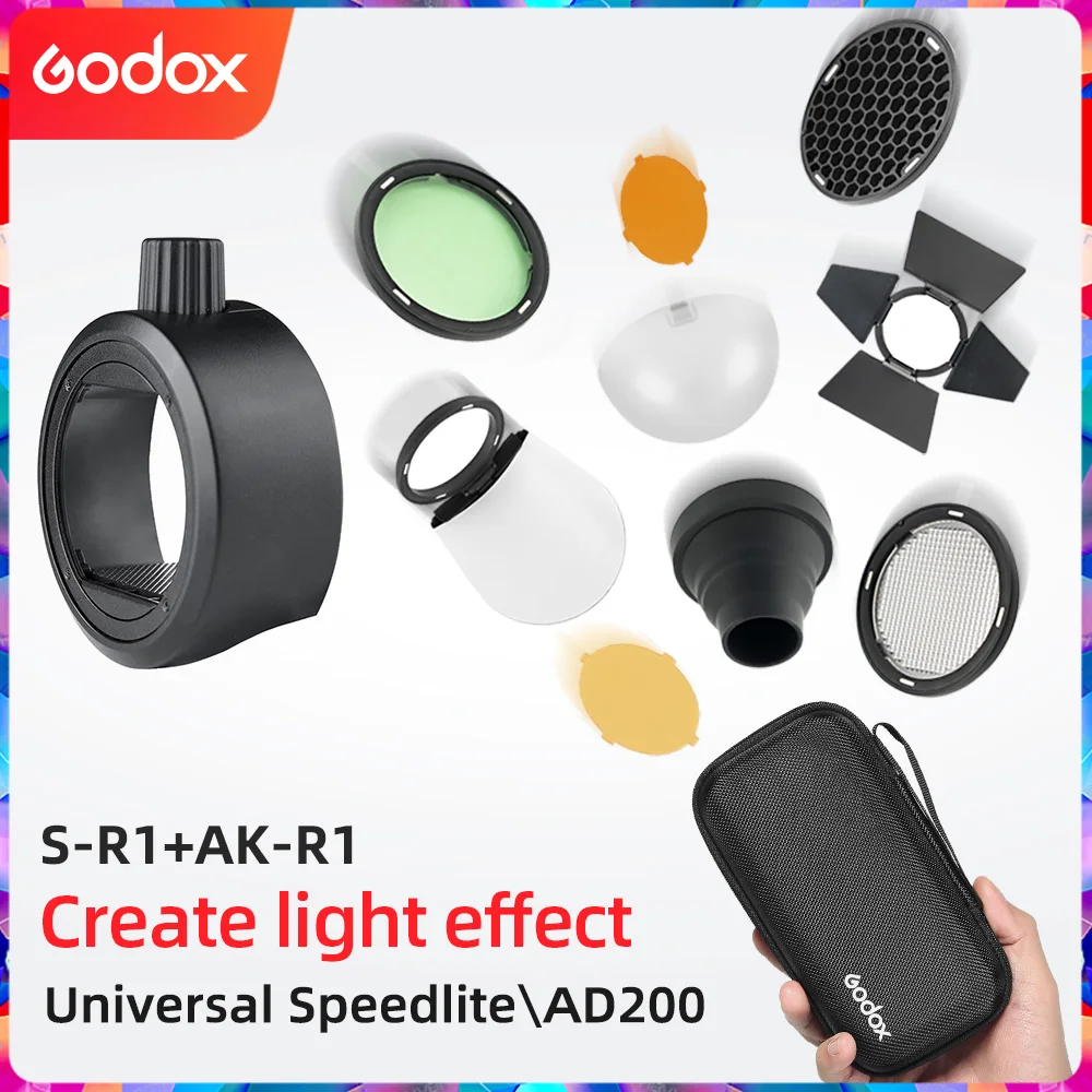 Godox AK-R1 + S-R1 двери сарая Snoot Цветной фильтр отражатель соты шаровой рассеиватель