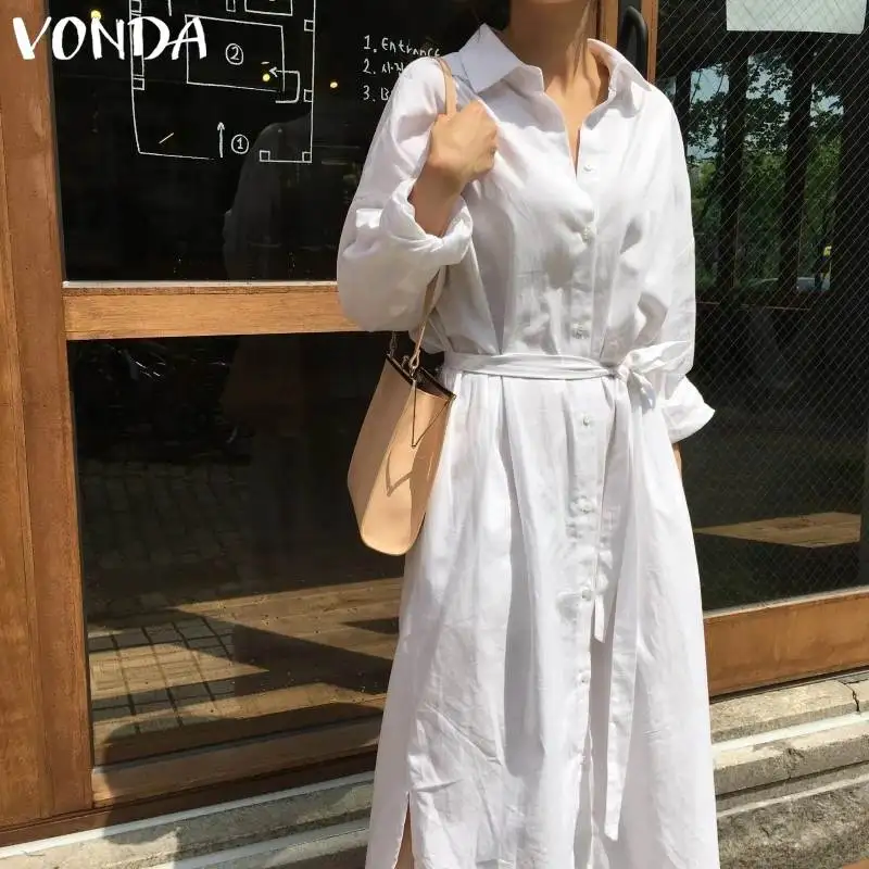 VONDA элегантное платье женское повседневное с отложным воротником Длинные