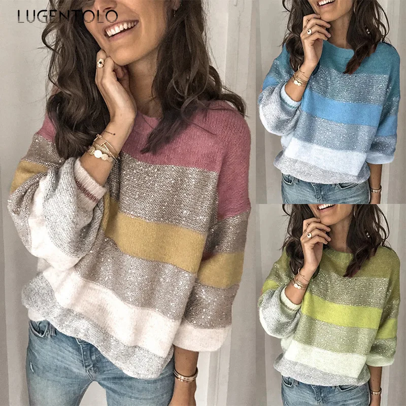 Lugentolo Women's New Style Sweater for Autumn Winter Casual Loose Long Sleeve Multi-Color Stripe Female Fashion Sweaters
Lugentolo Women's New Style Sweater for Autumn Winter Casual Loose Long Sleeve Multi-Color Stripe Female Fashion Sweaters