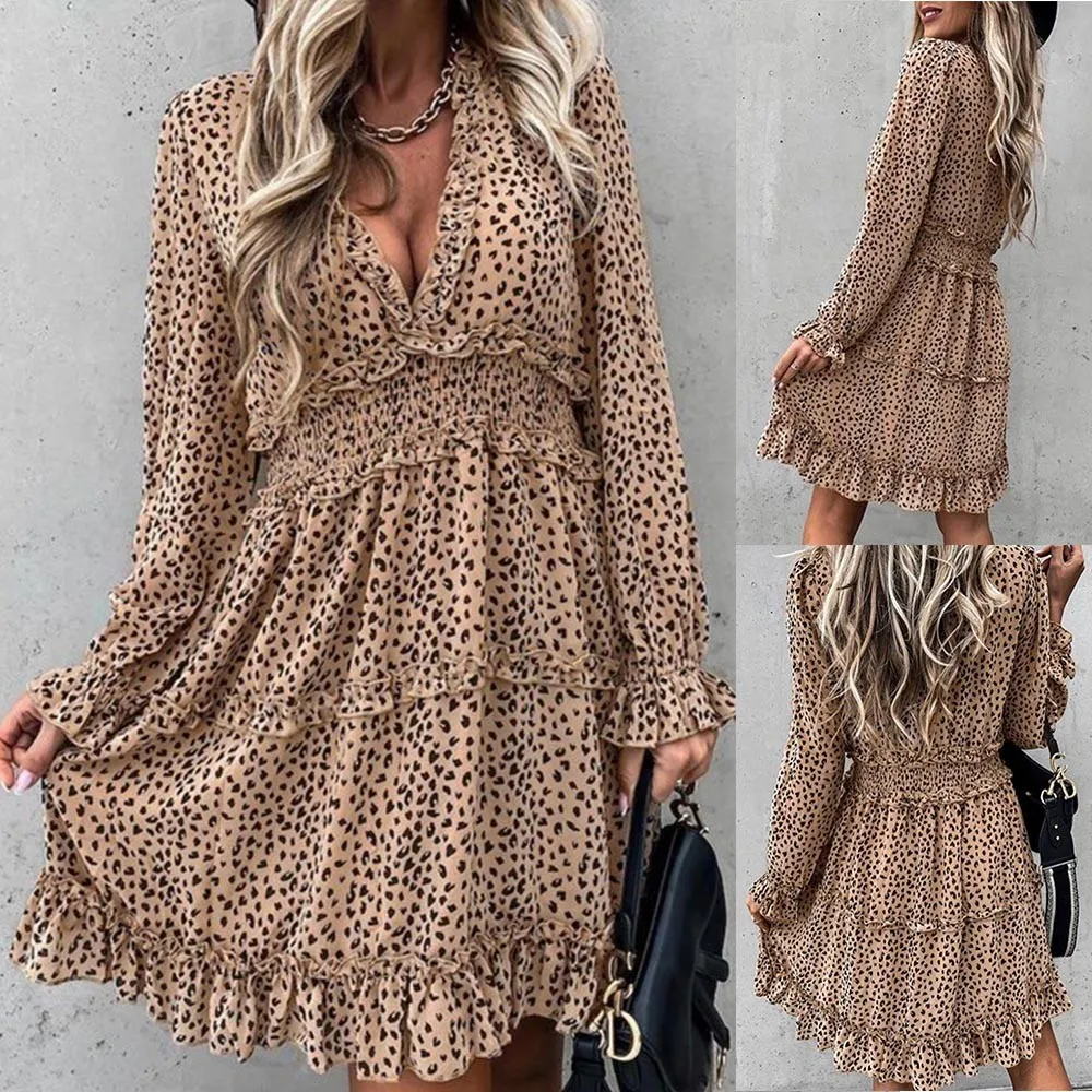 Elegant Ladies Dot Ruffle Dress Long Sleeve Deep V-neck Temperament Waist Polka Vintage Female Chiffon Vestidos Mini Dress
Elegant Ladies Dot Ruffle Dress Long Sleeve Deep V-neck Temperament Waist Polka Vintage Female Chiffon Vestidos Mini Dress
