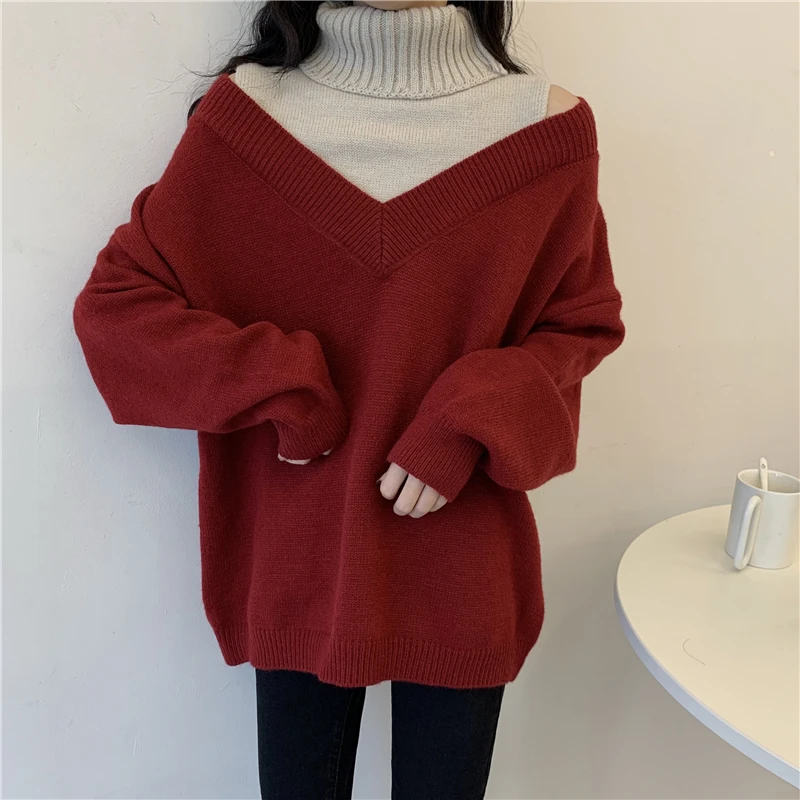 HKCP Fashion Women Sweater Fake Two Piece Office Lady Solid Turtleneck Long Sleeve Knitted Patchwork Pullovers Winter 2020 New
HKCP Fashion Women Sweater Fake Two Piece Office Lady Solid Turtleneck Long Sleeve Knitted Patchwork Pullovers Winter 2020 New