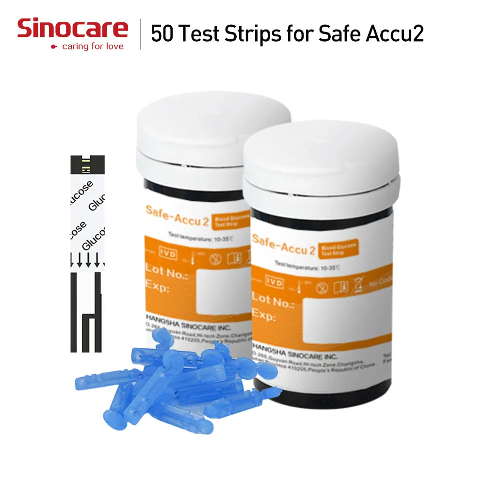 (50/100 шт для Safe-Accu2) Sinocare измерения уровня глюкозы в крови Тесты полосками и Ланцеты