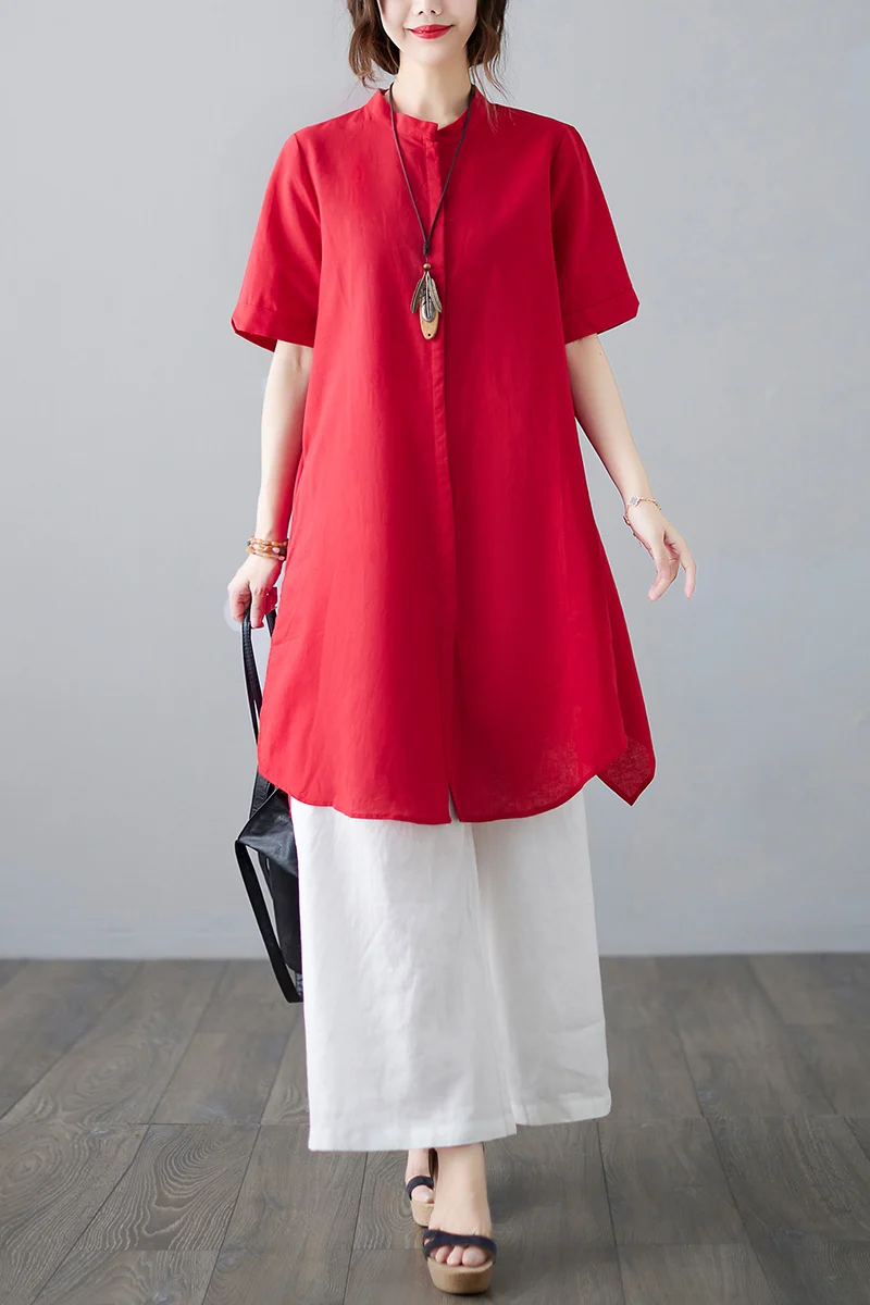 COIGARSAM Short Sleeve Shirt Womens tops New Summer Cotton Linen Loose Solid Women shirts Red Navy Blue 1885
COIGARSAM Short Sleeve Shirt Womens tops New Summer Cotton Linen Loose Solid Women shirts Red Navy Blue 1885