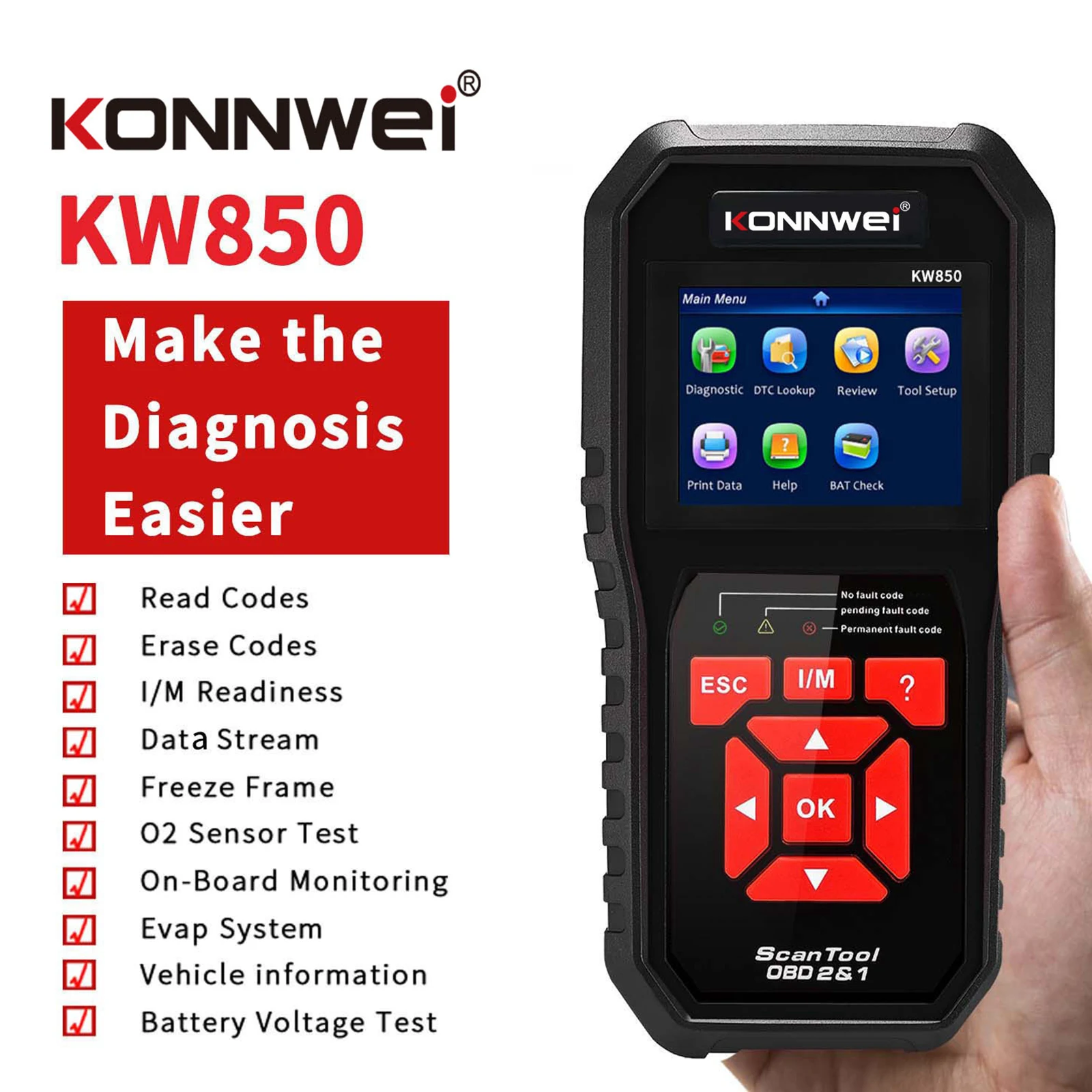 Автомобильный диагностический сканер KW850 OBD II считыватель кодов двигателя