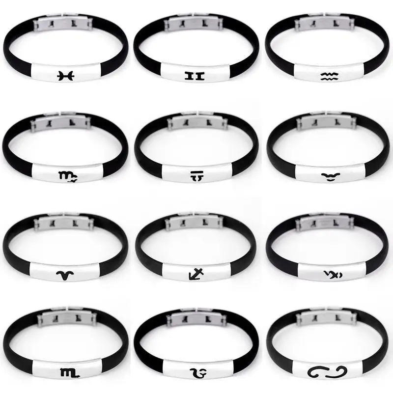 Stainless Steel 12 Constellations Bracelets For Women Fashion 12 zodiac Rubber Hand bracelet Men Casual Punk Jewelry Gifts 2021
Stainless Steel 12 Constellations Bracelets For Women Fashion 12 zodiac Rubber Hand bracelet Men Casual Punk Jewelry Gifts 2021