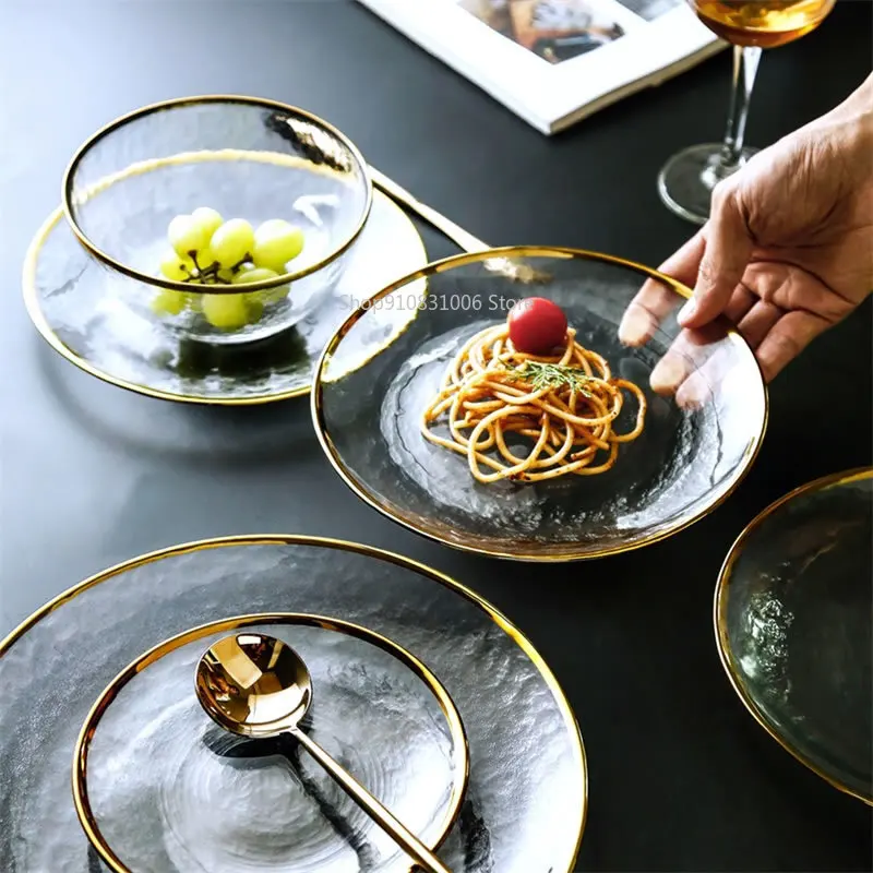 Gold Inlay Edge Glass Food Serving Plate Fruit Dessert Cake Salad Tray Meal Pasta Storage Container Main Dish Western Tableware
Gold Inlay Edge Glass Food Serving Plate Fruit Dessert Cake Salad Tray Meal Pasta Storage Container Main Dish Western Tableware