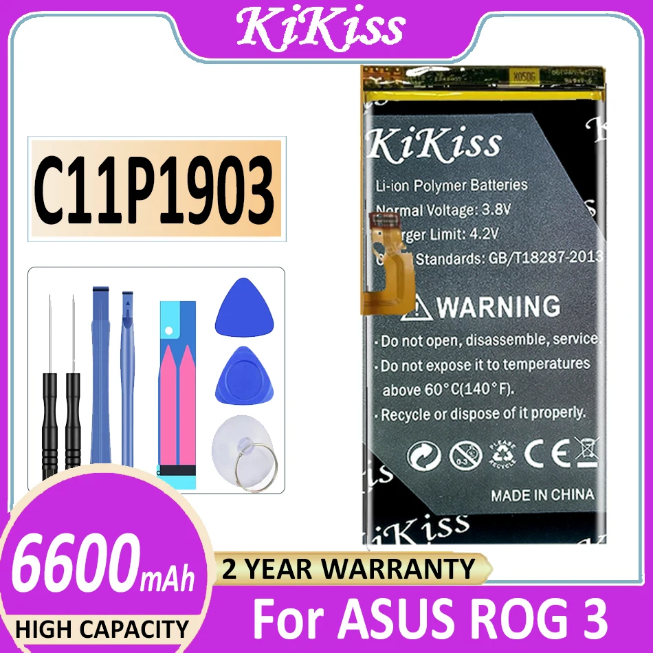

6600mAh KiKiss C11P1903 Battery for ASUS Rog Phone 3 ROG3 Mobile Phone Batteries + Free Tools