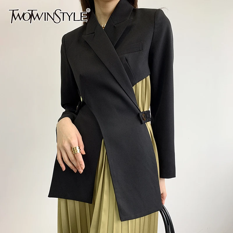 TWOTWINSTYLE Black Temperament Blazer For Women Notched Long Sleeve Hollow Out Casual Blazers Female Fashion New Clothing 2021
TWOTWINSTYLE Black Temperament Blazer For Women Notched Long Sleeve Hollow Out Casual Blazers Female Fashion New Clothing 2021
