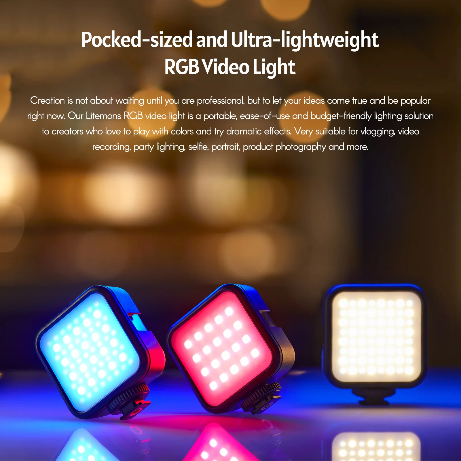 Godox LITEMONS LED6R RGB LED Video Light Mini Fill-in Light 3200-6500K 13 Lighting Effect Magnetic Adsorption for Live Streaming
Godox LITEMONS LED6R RGB LED Video Light Mini Fill-in Light 3200-6500K 13 Lighting Effect Magnetic Adsorption for Live Streaming