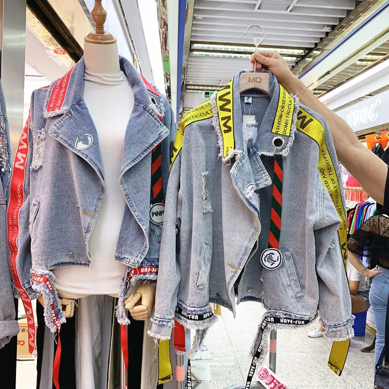 Женская джинсовая куртка Harajuku Короткая Повседневная Свободная в стиле хип-хоп с