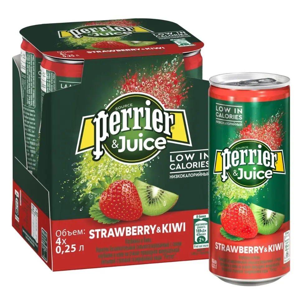 Вода минеральная Perrier газированная со вкусом клубника киви 4 шт а/б по 250