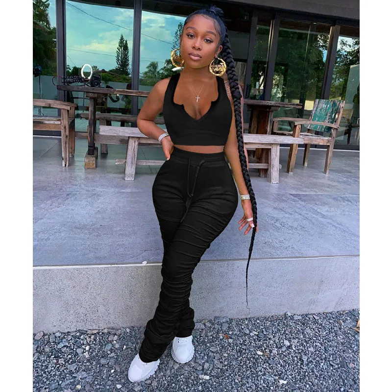 Sexy Summer Clothing Two Piece Set Women V-neck Sleeveless T-shirt stacked leggings Pants sets Club Outfits Streetwear Wholesale
Sexy Summer Clothing Two Piece Set Women V-neck Sleeveless T-shirt stacked leggings Pants sets Club Outfits Streetwear Wholesale