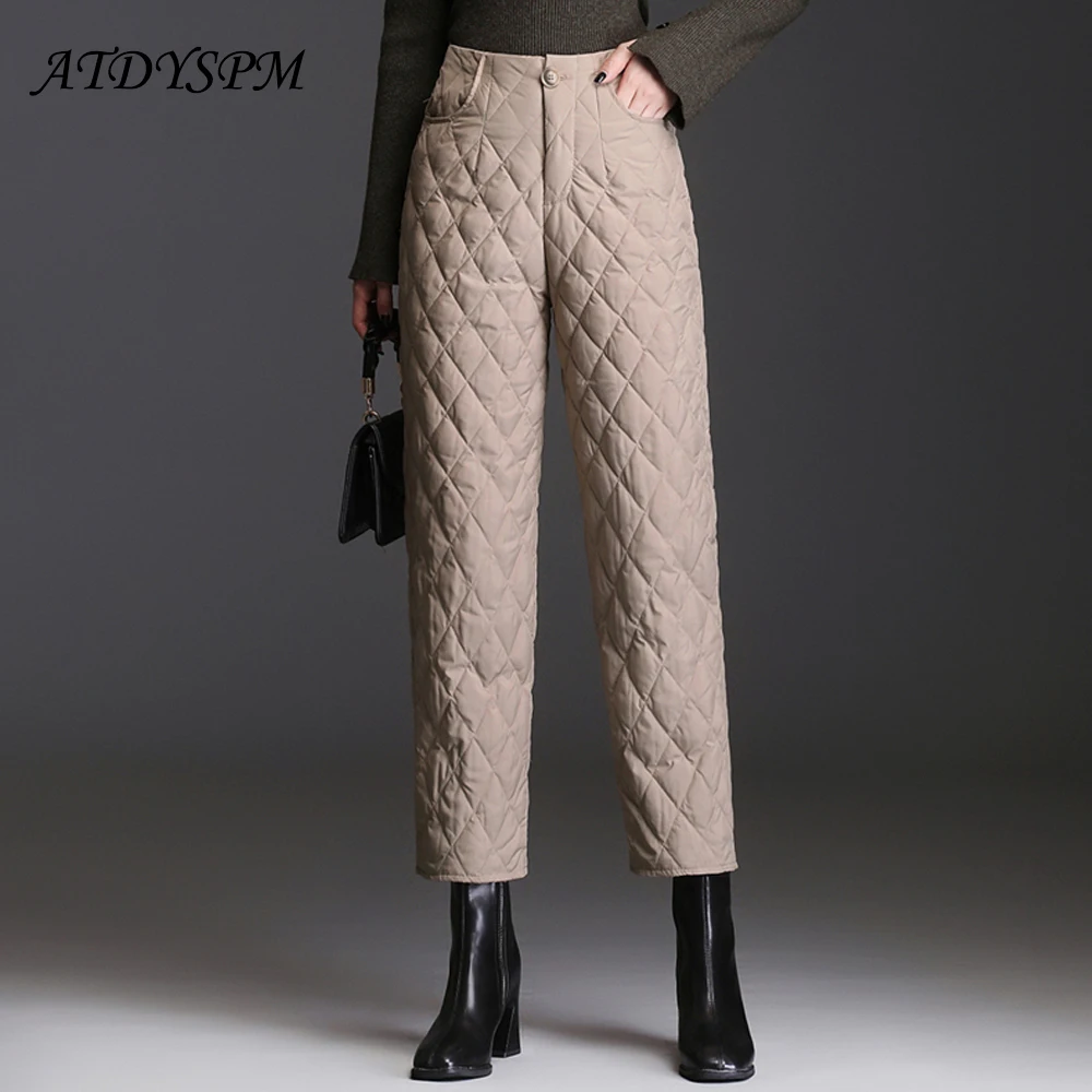 

Женские хлопковые брюки с бархатной подкладкой, модные удобные прямые брюки с эластичным поясом на спине, зимние ветрозащитные плотные теплые брюки