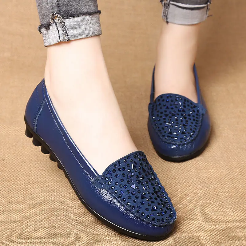 2021 New Autumn Genuine Leather Shoes Women's Loafers Shoes Without Heels Ladies Dark Blue Studded Moccasins Woman Dressy Flats
2021 New Autumn Genuine Leather Shoes Women's Loafers Shoes Without Heels Ladies Dark Blue Studded Moccasins Woman Dressy Flats