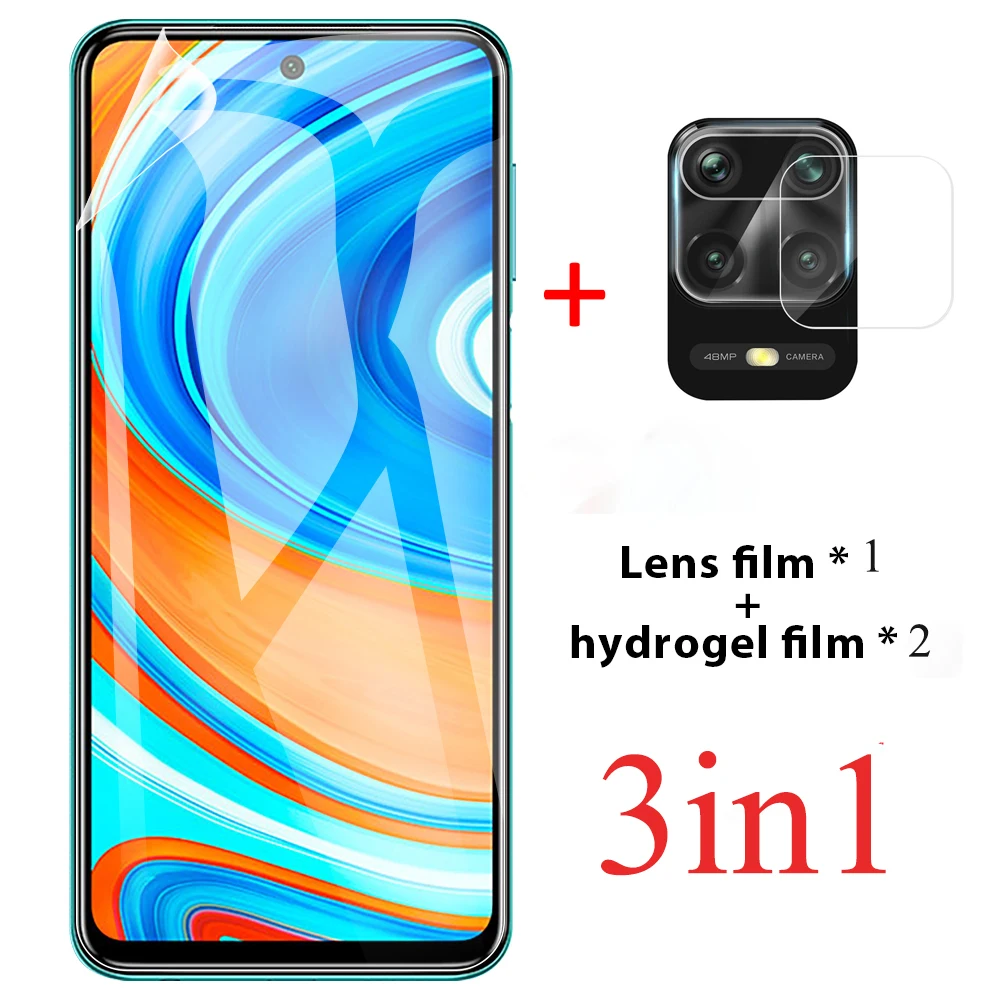 3 в 1 Гидрогелевая пленка с полным покрытием для Xiaomi Redmi Note 9 Pro 9S Max закаленное