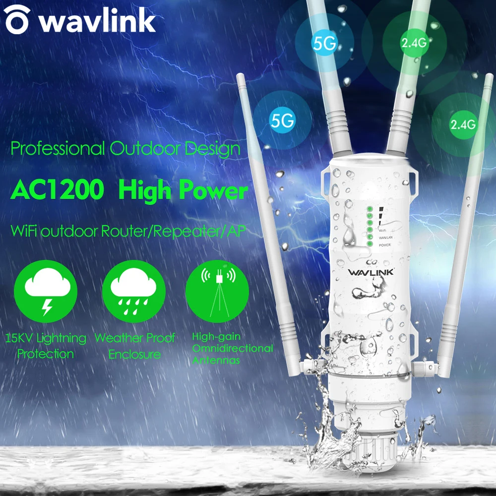 Wavlink AC1200 Высокая мощность Wi Fi открытый AP/ ретранслятор / маршрутизатор с PoE и
