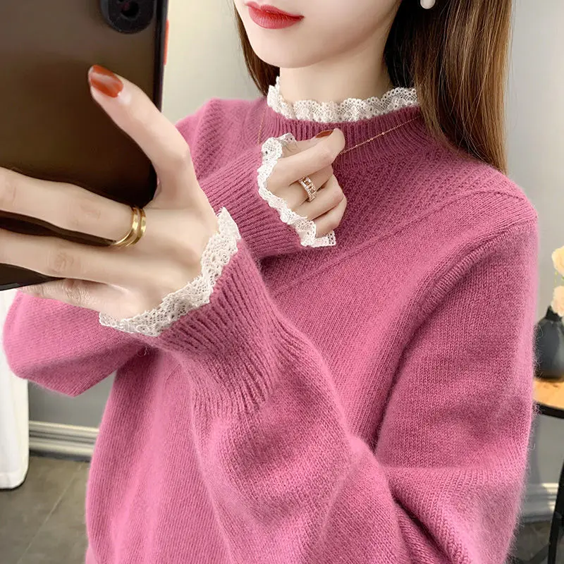 2021 New Women's Sheep Wool Autumn And Winter High-Neck Lace Patchwork Knitted Clothing
2021 New Women's Sheep Wool Autumn And Winter High-Neck Lace Patchwork Knitted Clothing