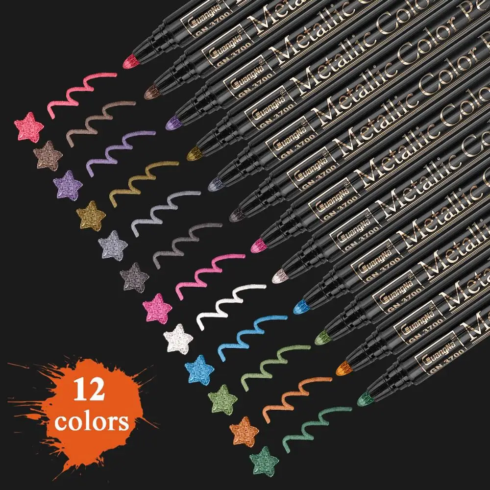 12 colors/lot high quality metallic pen 2mm water based for black brown card Drawing Stationery School supplies
12 colors/lot high quality metallic pen 2mm water based for black brown card Drawing Stationery School supplies