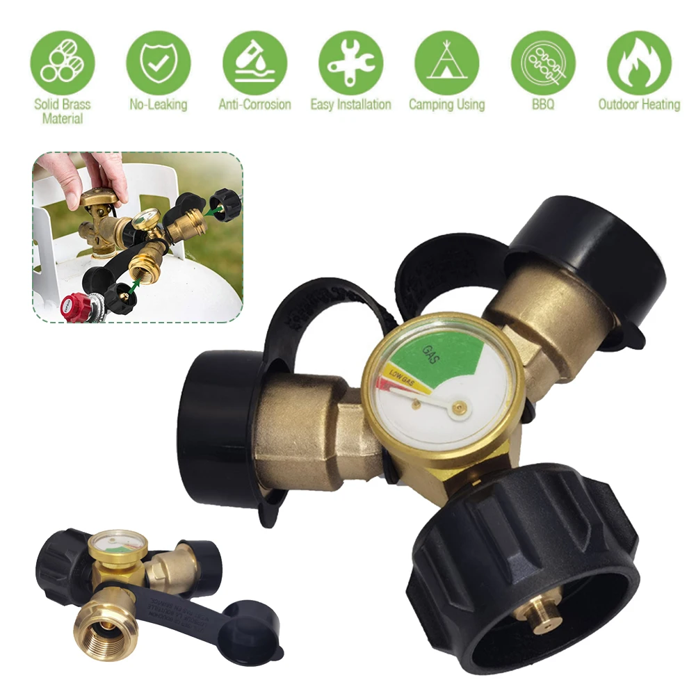 Propane Tank Gauge Y Splitter Adapter 2 Way LP Gas Tee Connector With Gauge Fit For 5-100lb Brass Adapter Propane Tank Adapter
Propane Tank Gauge Y Splitter Adapter 2 Way LP Gas Tee Connector With Gauge Fit For 5-100lb Brass Adapter Propane Tank Adapter