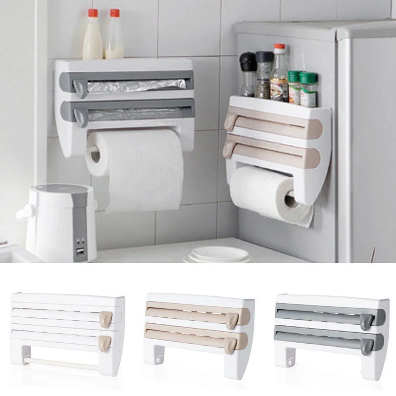 Wall-Mount Paper Towel Holder Sauce Bottle Rack 4 In 1 Cling Film Cutting Holder Mutifunction Kitchen Organizer
Wall-Mount Paper Towel Holder Sauce Bottle Rack 4 In 1 Cling Film Cutting Holder Mutifunction Kitchen Organizer