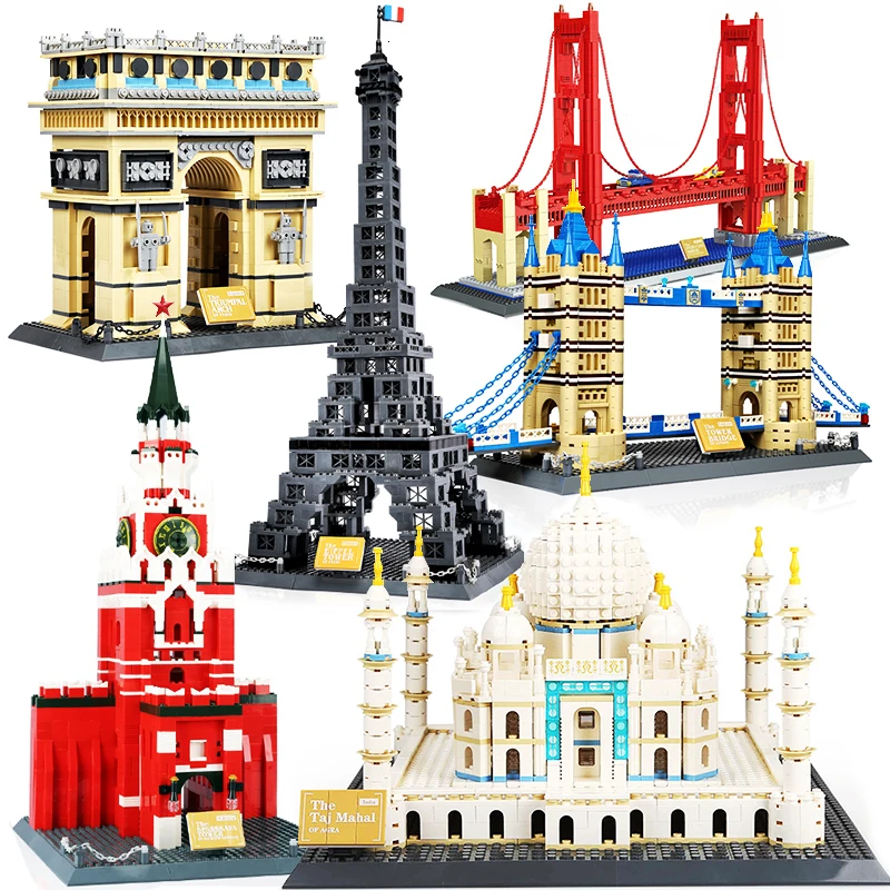 

Wange City Architecture Compatible Taj Mahal Eiffel Tower Louvre Pair London Bridge Russia New York Building Blocks Toys