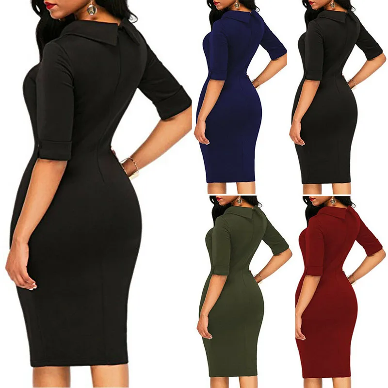 New Spring Half Sleeve Full Solid Dress Ladies Casual Women Dresses Office Lady Formal Business Work Party Sheath Dress
New Spring Half Sleeve Full Solid Dress Ladies Casual Women Dresses Office Lady Formal Business Work Party Sheath Dress