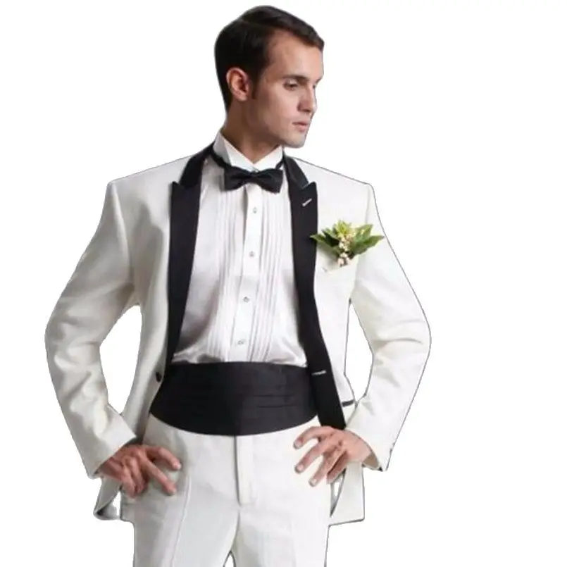 Lastest Design White Groom Tuxedos With Black Lapel Groomsmen Suit Slim Fit Best Man Blazer Mens Wedding Suits (Jacket+Pants)
Lastest Design White Groom Tuxedos With Black Lapel Groomsmen Suit Slim Fit Best Man Blazer Mens Wedding Suits (Jacket+Pants)