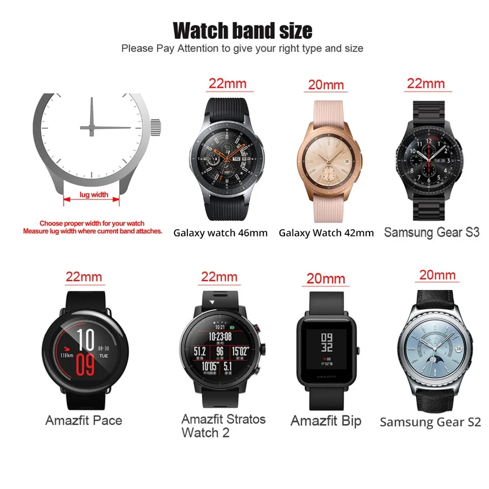 Металлический ремешок для Samsung Galaxy Watch 3 Huawei GT2/Amazfit GTR браслет из нержавеющей стали
