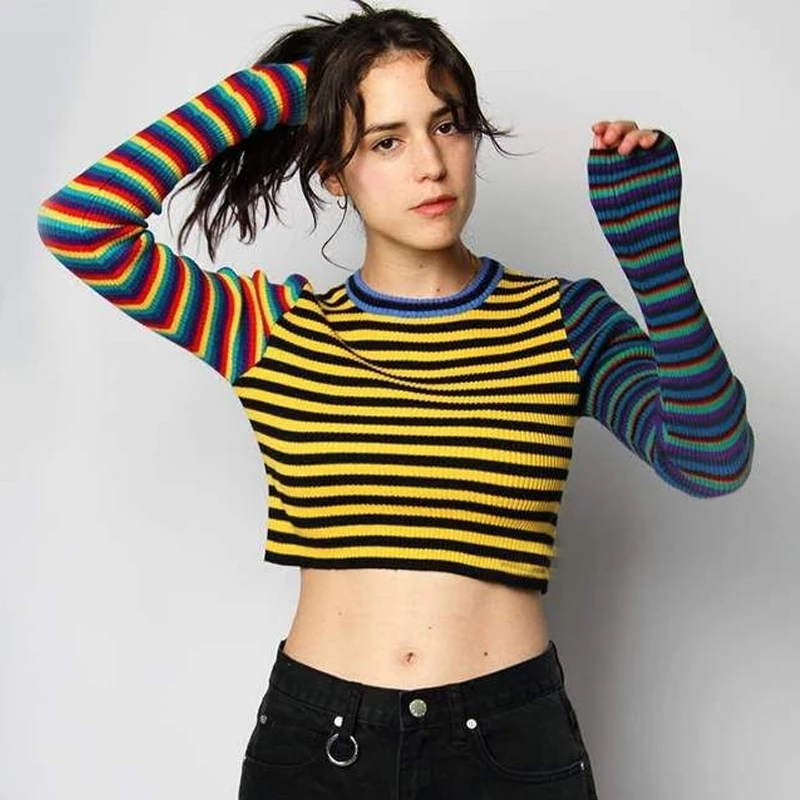 Digit Top Contrast Striped Long Sleeve Ribbed Crop Top Women Y2K EMO Girl Fitted T-Shirts Alt Aesthetic Outfit /
Digit Top Contrast Striped Long Sleeve Ribbed Crop Top Women Y2K EMO Girl Fitted T-Shirts Alt Aesthetic Outfit /