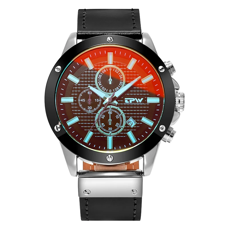 Спортивные мужские часы TPW с хронографом Роскошные наручные кожаным ремешком |