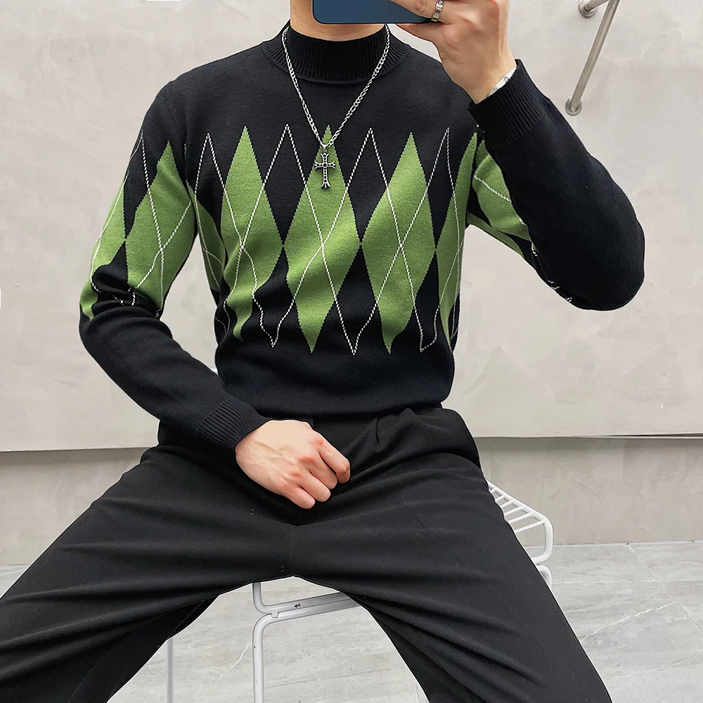 Green Diamond Mens Turtlenecks Retro Knitted Sweater Dandy Elegant Designer Jumper For Mens Winter Tops Vintage British Style
Green Diamond Mens Turtlenecks Retro Knitted Sweater Dandy Elegant Designer Jumper For Mens Winter Tops Vintage British Style