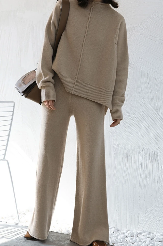Woman sweaters 2020 fall fashion women Wide-legged pants suit 
Woman sweaters 2020 fall fashion women Wide-legged pants suit