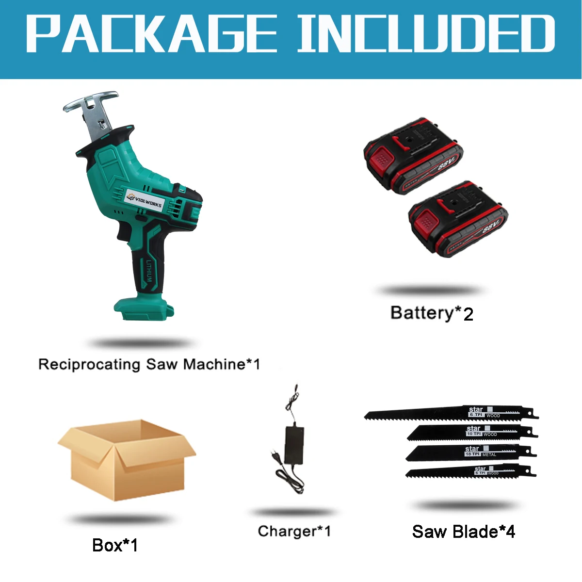 88VF Cordless Reciprocating Saw 4 Saw Blades Metal Cutting Wood Tool Portable Woodworking Cutters with 7500mAh Batterys Charger
88VF Cordless Reciprocating Saw 4 Saw Blades Metal Cutting Wood Tool Portable Woodworking Cutters with 7500mAh Batterys Charger