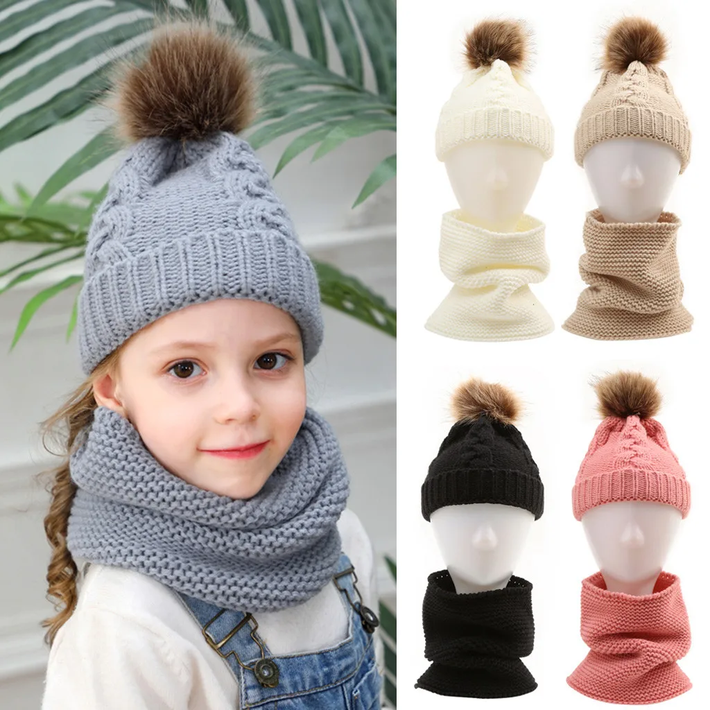 Winter Beanie Hat Kids Knitted Bib Sets Neckerchief Cute Plush Ball Hat Two Pieces Boys And Girls Bonnet Cap czapka szalik dziek 
Winter Beanie Hat Kids Knitted Bib Sets Neckerchief Cute Plush Ball Hat Two Pieces Boys And Girls Bonnet Cap czapka szalik dziek