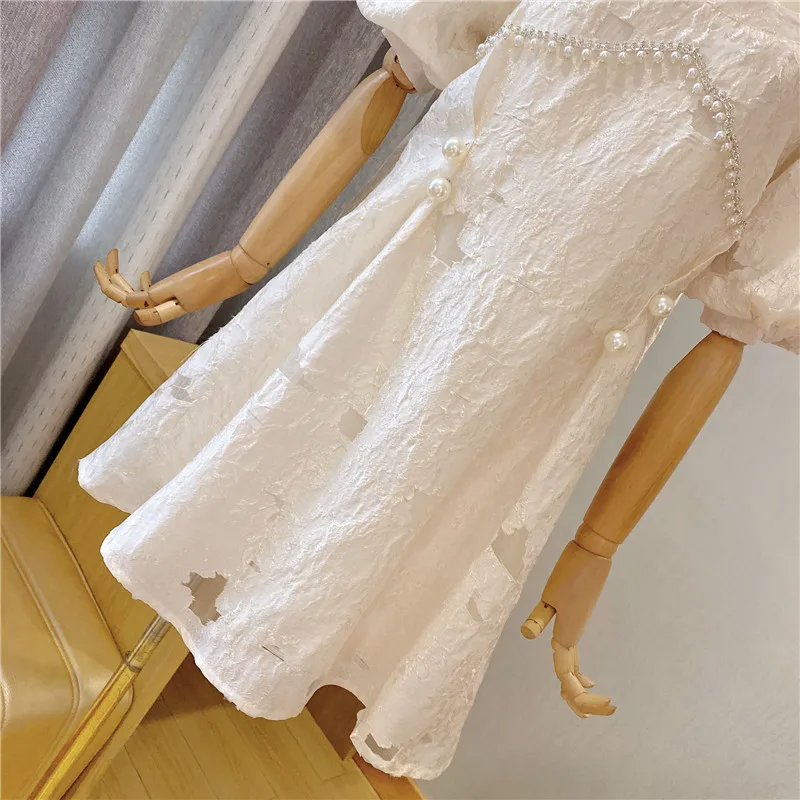 Korea New Arrival Fashion 2021 Women Summer Dress Short Sleeve Pearls Beading Jacquard Ruched Solid Color Casual Mini Dress
Korea New Arrival Fashion 2021 Women Summer Dress Short Sleeve Pearls Beading Jacquard Ruched Solid Color Casual Mini Dress