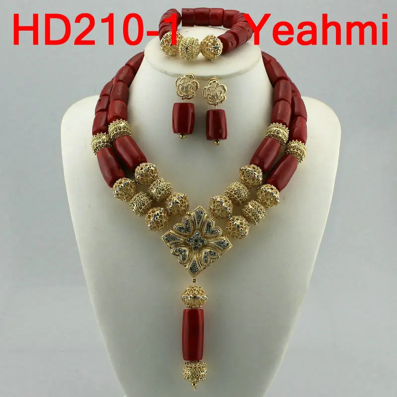 

Coral Beads Statement Necklace Set Chunky Bib Beads African Jewelry Fashion Real Coral Necklace Set Dubai Free Shipping HD210-1
