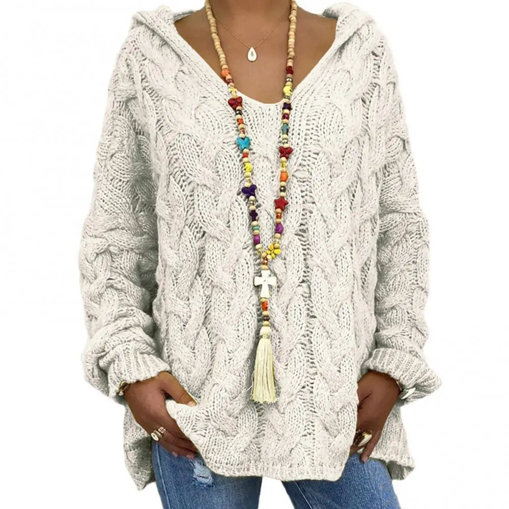 Women Sweaters Long Sleeve Fashion Casual Solid Color Braided Hooded Pullover Lady Knitted Sweater Autumn
Women Sweaters Long Sleeve Fashion Casual Solid Color Braided Hooded Pullover Lady Knitted Sweater Autumn