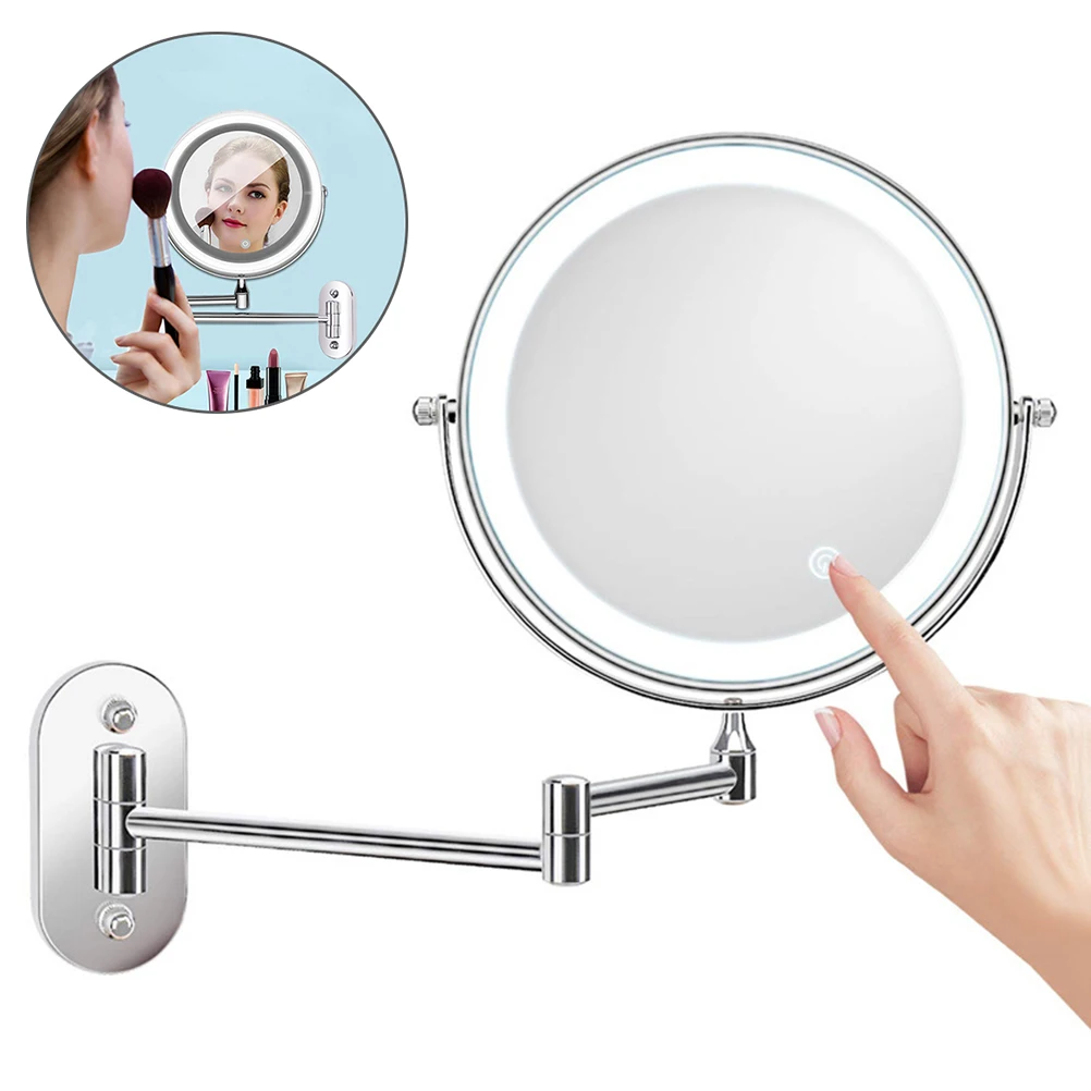

Настенное зеркало для макияжа с светодиодный светильник 5X Увеличительное Зеркало 360 ° вращающийся светильник с регулируемой яркостью для в...