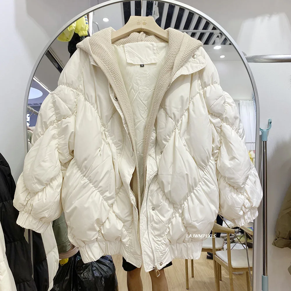 Casual White Fake Two Women's Coats Hooded Long Sleeve Korean Fashion Loose Down Jacket Female 2021 Winter Clothing
Casual White Fake Two Women's Coats Hooded Long Sleeve Korean Fashion Loose Down Jacket Female 2021 Winter Clothing