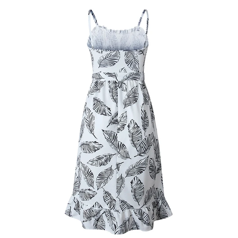 Fashion Women Printed Leaf Lace-up Flounced Dress 2020 Summer Sleeveless Mid-Calf Spaghetti Strap Ruffled Dress Beach Dress
Fashion Women Printed Leaf Lace-up Flounced Dress 2020 Summer Sleeveless Mid-Calf Spaghetti Strap Ruffled Dress Beach Dress