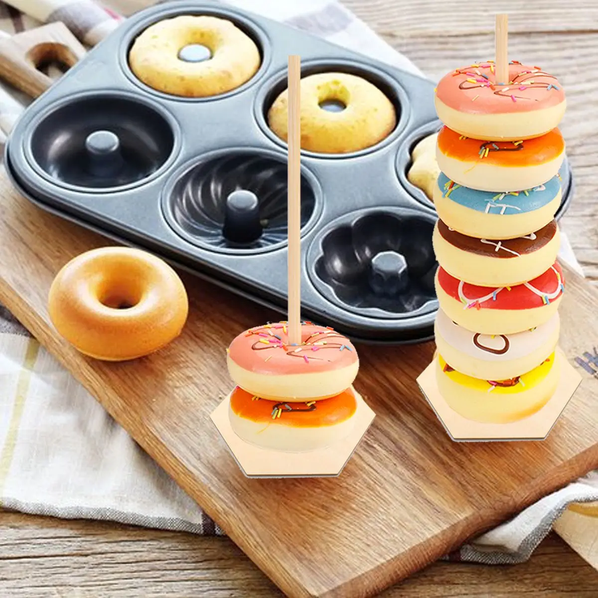 

Birthday Party Kids Baby Shower Stacker Donut Shelf Donut Wall Stand Doughnut Holder Table Decorations