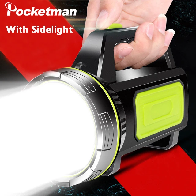 Powerful LED flashlight lanterna portable searchlight rechargeable spotlight 500m range hunting lamp with side light
Powerful LED flashlight lanterna portable searchlight rechargeable spotlight 500m range hunting lamp with side light