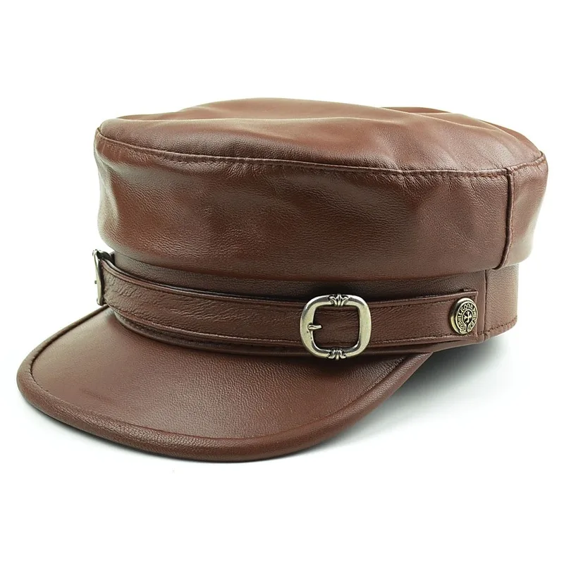 Men's Women's Genuine Leather Flat Top Hat Navy Hat Sheepskin Warm Hat Autumn and Winter Fashion Hat Spring Hat B148 
Men's Women's Genuine Leather Flat Top Hat Navy Hat Sheepskin Warm Hat Autumn and Winter Fashion Hat Spring Hat B148