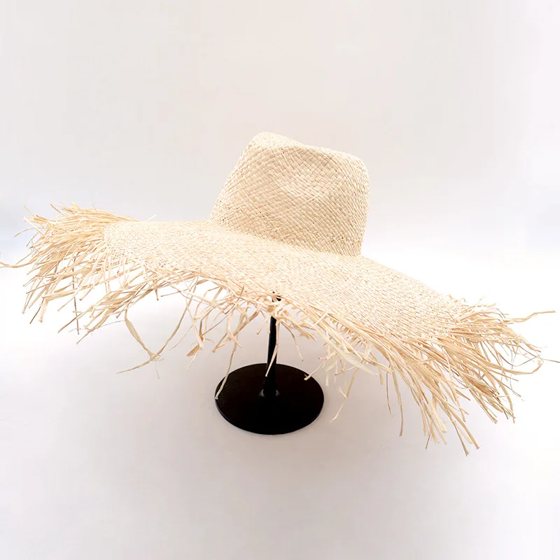 

Summer large wide brim straw hat Women holiday beach Casual Sun hat Panama 100% raffia Handmade sunshade cap Gorros